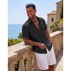 COOFANDY Mens Short Sleeve Cotton Button Down Shirts Linen Beach Shirts(Black)