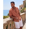 COOFANDY Mens Short Sleeve Cotton Button Down Shirts Linen Beach Shirts(Burnt Orange)