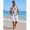 COOFANDY Mens Short Sleeve Cotton Button Down Shirts Linen Beach Shirts(Coconut Tree-white)