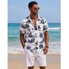 COOFANDY Mens Short Sleeve Cotton Button Down Shirts Linen Beach Shirts(Coconut Tree-white)