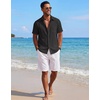 COOFANDY Mens Short Sleeve Cotton Button Down Shirts Linen Beach Shirts(Dark Black)