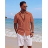 COOFANDY Mens Short Sleeve Cotton Button Down Shirts Linen Beach Shirts(Dark Burnt Orange)