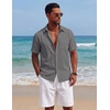 COOFANDY Mens Short Sleeve Cotton Button Down Shirts Linen Beach Shirts(Dark Grey)