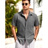 COOFANDY Mens Short Sleeve Cotton Button Down Shirts Linen Beach Shirts(Dark Grey)