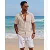 COOFANDY Mens Short Sleeve Cotton Button Down Shirts Linen Beach Shirts(Khaki)