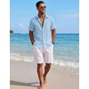 COOFANDY Mens Short Sleeve Cotton Button Down Shirts Linen Beach Shirts(Light Blue)