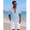 COOFANDY Mens Short Sleeve Cotton Button Down Shirts Linen Beach Shirts(Light Blue)