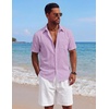 COOFANDY Mens Short Sleeve Cotton Button Down Shirts Linen Beach Shirts(Lilac)
