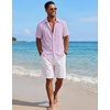COOFANDY Mens Short Sleeve Cotton Button Down Shirts Linen Beach Shirts(Lilac)