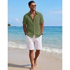 COOFANDY Mens Short Sleeve Cotton Button Down Shirts Linen Beach Shirts(Olive Green)