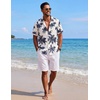 COOFANDY Mens Short Sleeve Cotton Button Down Shirts Linen Beach Shirts(Palm Leaf Print-navy)