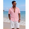 COOFANDY Mens Short Sleeve Cotton Button Down Shirts Linen Beach Shirts(Pink)