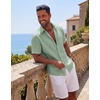 COOFANDY Mens Short Sleeve Cotton Button Down Shirts Linen Beach Shirts(Sage Green)