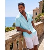 COOFANDY Mens Short Sleeve Cotton Button Down Shirts Linen Beach Shirts(Sky Blue)