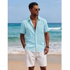 COOFANDY Mens Short Sleeve Cotton Button Down Shirts Linen Beach Shirts(Sky Blue)