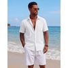 COOFANDY Mens Short Sleeve Cotton Button Down Shirts Linen Beach Shirts(White)