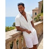 COOFANDY Mens Short Sleeve Cotton Button Down Shirts Linen Beach Shirts(White)