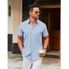 COOFANDY Men’s Stretch Dress Shirts Short Sleeve Wrinkle Free Casual Button Down Shirts(Blue Stripes – Black Dots)