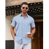 COOFANDY Men’s Stretch Dress Shirts Short Sleeve Wrinkle Free Casual Button Down Shirts(Blue Stripes – Black Dots)