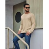 COOFANDY Mens Waffle Long Sleeve Shirt Crew Neck Cotton Blend Basic T Shirt(Beige)