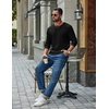 COOFANDY Mens Waffle Long Sleeve Shirt Crew Neck Cotton Blend Basic T Shirt(Black)