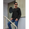 COOFANDY Mens Waffle Long Sleeve Shirt Crew Neck Cotton Blend Basic T Shirt(Black)