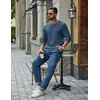 COOFANDY Mens Waffle Long Sleeve Shirt Crew Neck Cotton Blend Basic T Shirt(Indigo)