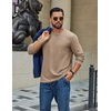 COOFANDY Mens Waffle Long Sleeve Shirt Crew Neck Cotton Blend Basic T Shirt(Khaki)