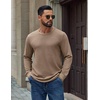 COOFANDY Mens Waffle Long Sleeve Shirt Crew Neck Cotton Blend Basic T Shirt(Khaki)