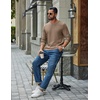 COOFANDY Mens Waffle Long Sleeve Shirt Crew Neck Cotton Blend Basic T Shirt(Khaki)