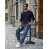COOFANDY Mens Waffle Long Sleeve Shirt Crew Neck Cotton Blend Basic T Shirt(Navy Blue)