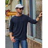 COOFANDY Mens Waffle Long Sleeve Shirt Crew Neck Cotton Blend Basic T Shirt(Navy Blue)