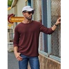 COOFANDY Mens Waffle Long Sleeve Shirt Crew Neck Cotton Blend Basic T Shirt(Wine Red)