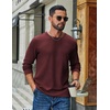 COOFANDY Mens Waffle Long Sleeve Shirt Crew Neck Cotton Blend Basic T Shirt(Wine Red)