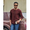 COOFANDY Mens Waffle Long Sleeve Shirt Crew Neck Cotton Blend Basic T Shirt(Wine Red)