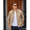 COOFANDY Mens Zip Up Sweatshirt Quilted Fall Sweater Jackets Casual Stylish(Khaki)