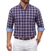 COOFANDY Men Dress Shirts Long Sleeve Button Down Shirts Cotton Plaid Shirt(Navy Blue Red Plaid)