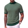 COOFANDY Men’s Mock Turtleneck Sweater Short Sleeve Casual Basic Tops Ribbed Knit Pullover Solid Tee(02 Striped – Black)