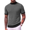 COOFANDY Men’s Mock Turtleneck Sweater Short Sleeve Casual Basic Tops Ribbed Knit Pullover Solid Tee(02 Striped – Green)