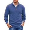 COOFANDY Mens Quarter Zip Pullover Sweater Casual Mock Neck Knit Polo(Gray Blue)