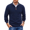 COOFANDY Mens Quarter Zip Pullover Sweater Casual Mock Neck Knit Polo(Navy)