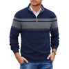 COOFANDY Mens Quarter Zip Pullover Sweater Casual Mock Neck Knit Polo(Navy Blue-grey)