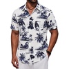 COOFANDY Mens Short Sleeve Cotton Button Down Shirts Linen Beach Shirts(Coconut Tree-white)