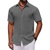 COOFANDY Mens Short Sleeve Cotton Button Down Shirts Linen Beach Shirts(Dark Grey)