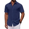 COOFANDY Mens Short Sleeve Cotton Button Down Shirts Linen Beach Shirts(Navy)