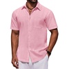 COOFANDY Mens Short Sleeve Cotton Button Down Shirts Linen Beach Shirts(Pink)