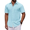 COOFANDY Mens Short Sleeve Cotton Button Down Shirts Linen Beach Shirts(Sky Blue)
