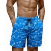 COOFANDY Mens Swim Trunks 7 inch Bathing Suit with Mesh Liner Swim Shorts(Blue Hibiscus Coconut Tree)