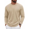 COOFANDY Mens Waffle Long Sleeve Shirt Crew Neck Cotton Blend Basic T Shirt(Beige)