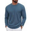 COOFANDY Mens Waffle Long Sleeve Shirt Crew Neck Cotton Blend Basic T Shirt(Indigo)